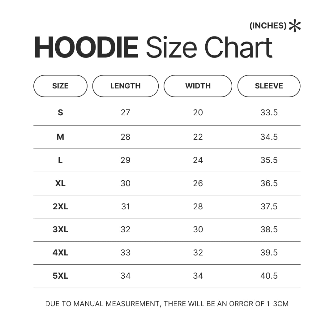 Hoodie Size Chart - Dragon Ball Mall
