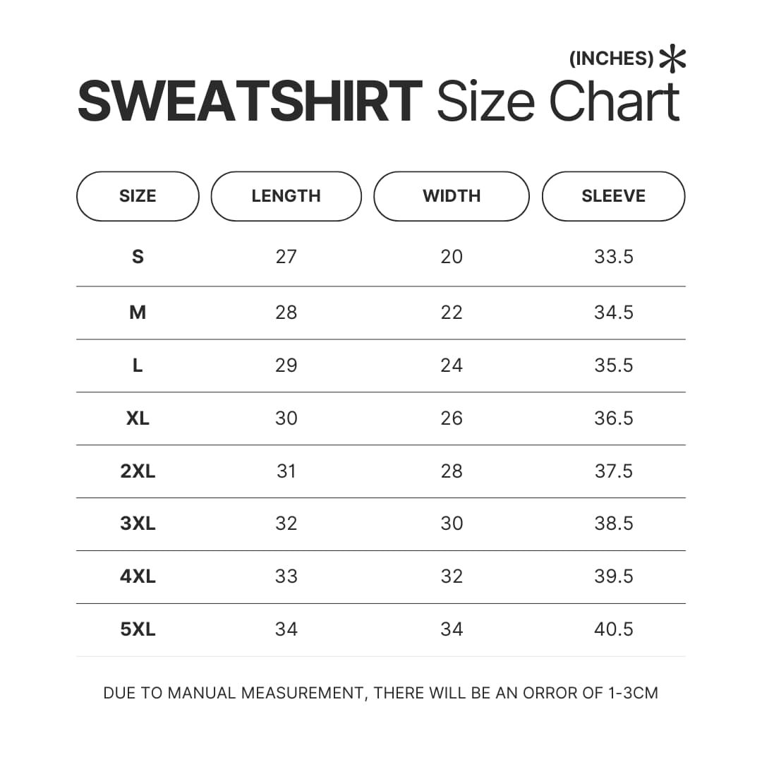 Sweatshirt Size Chart - Dragon Ball Mall