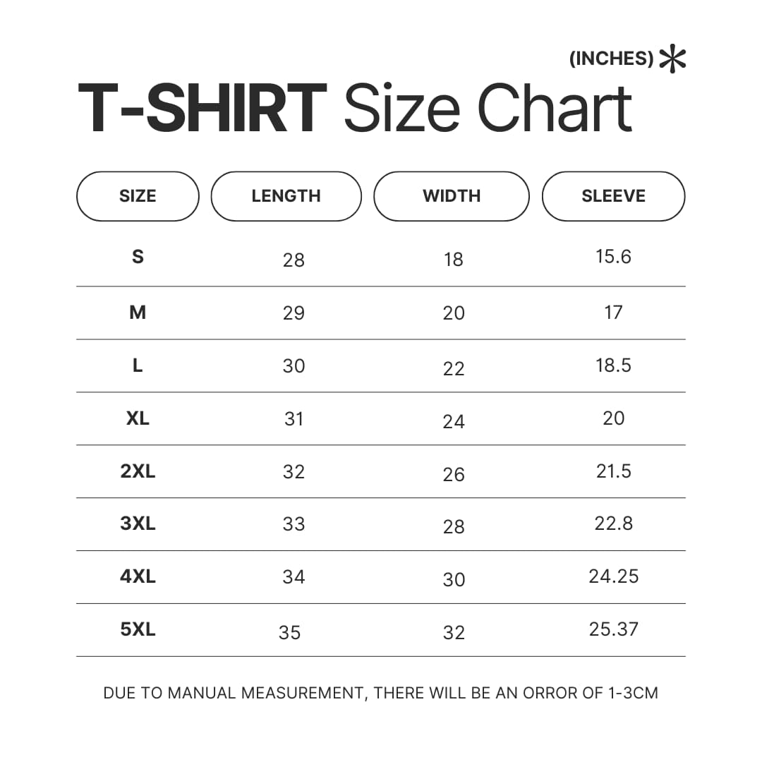 T shirt Size Chart - Dragon Ball Mall