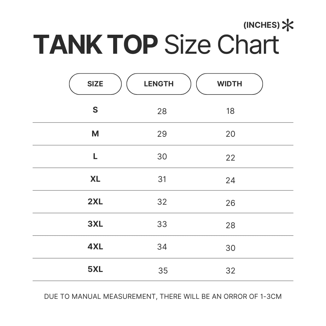 Tank Top Size Chart - Dragon Ball Mall