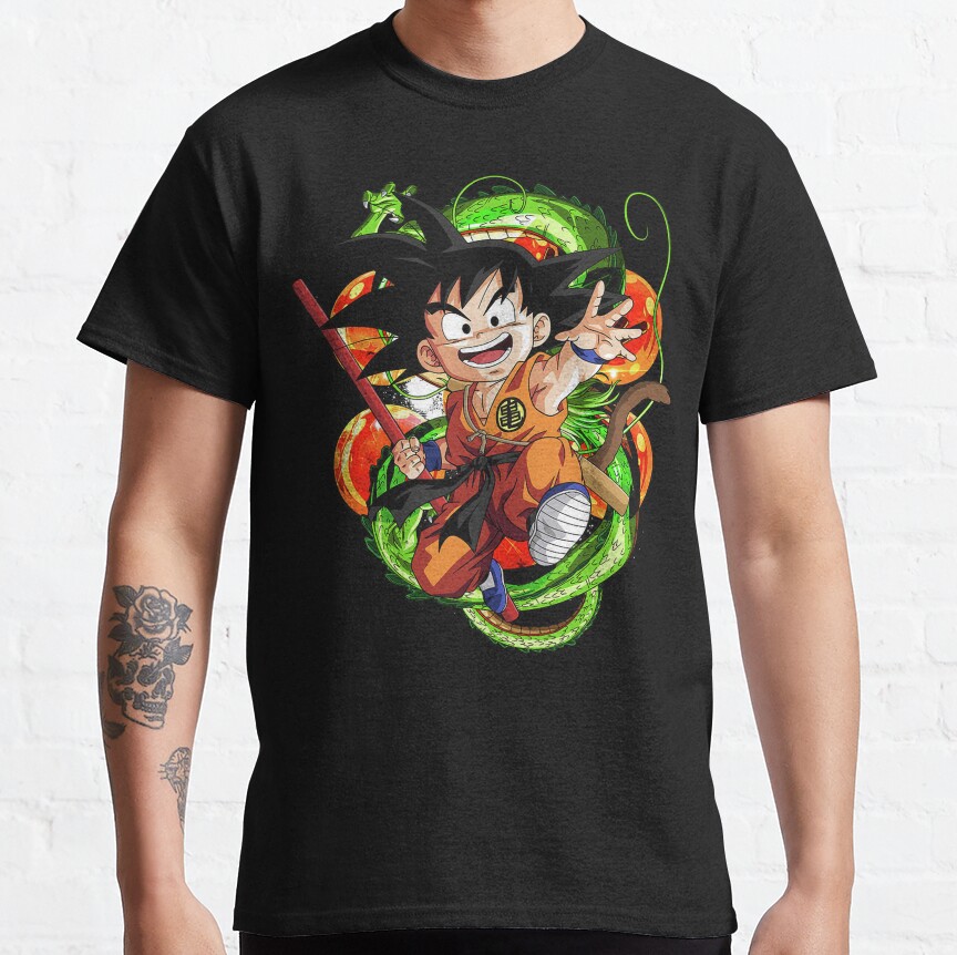 Kid Goku Cute And Dragon Balls Retro Painting T-Shirt