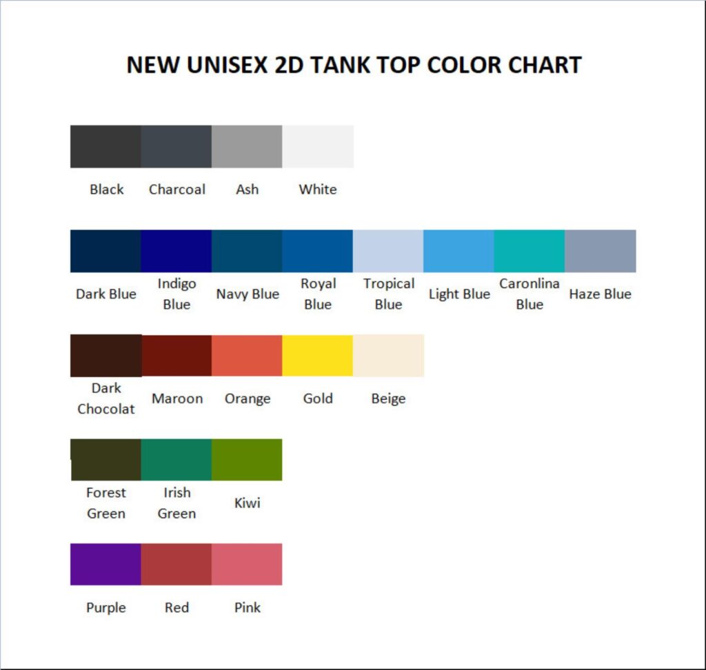 tank top color chart - Dragon Ball Mall