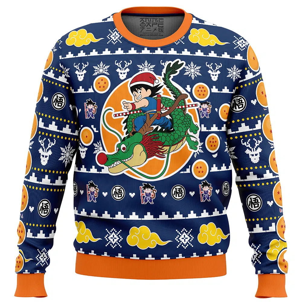 Christmas-Kid-Goku-and-Shenron-Dragon-Ball-Z_Ugly-Christmas-Sweater-FRONT-mockup Christmas Kid Goku and Shenron Dragon Ball Z Ugly Christmas Sweater FRONT mockup - Dragon Ball Mall